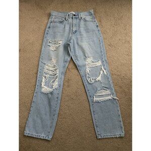 Women's JBD By Just Black Denim Light Wash Distressed Straight Leg Jeans Sz 27